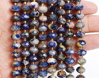 Genuine Natural Blue Sodalite Loose Beads Faceted Rondelle Shape 10x6mm