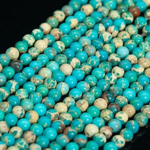 Perles en vrac de jaspe impérial bleu-vert naturel de sédiments de mer de forme ronde 3 mm