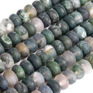 Cuentas de ágata musgosa botánica verde mate, grado AAA, piedras preciosas naturales genuinas, cuentas sueltas redondas de 8 x 5 mm