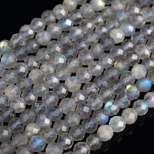 Genuine Natural Gray Labradorite Loose Beads Grade AA+ Faceted Round Shape 4mm