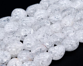 Genuine Natural White Crystal Quartz Crack Pattern Loose Beads Pebble Nugget Shape 19x12mm