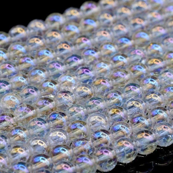 Natural Rainbow Clear Crystal Quartz Crack Pattern Loose Beads Round Shape 6mm