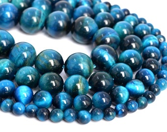 Blue Green Tiger Eye Loose Beads Grade AAA Round Shape 6mm 8mm 10mm