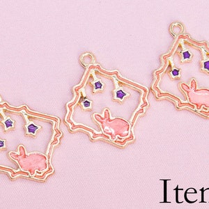 6 Pcs Rabbit / Moon Enamel Charms - Gold Tone With Color Enamel - Etsy