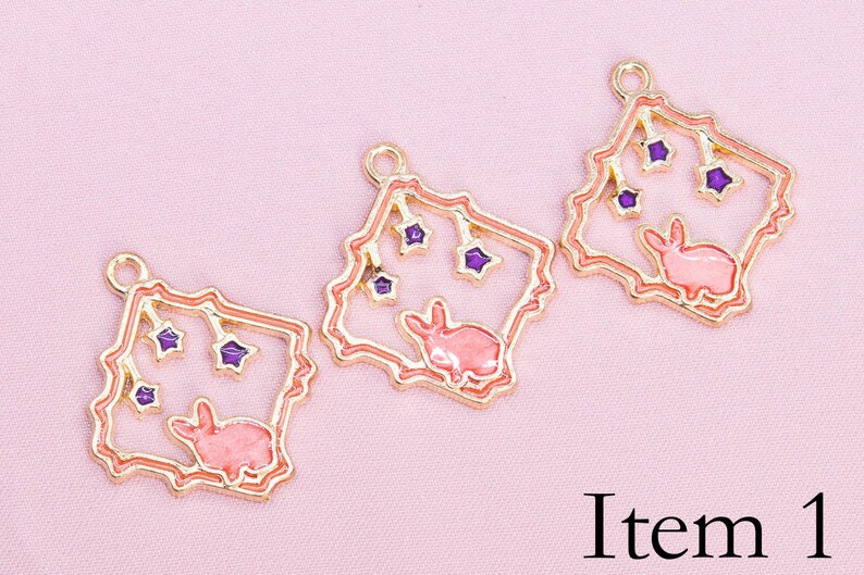 6 Pcs Rabbit / Moon Enamel Charms - Gold Tone With Color Enamel - Etsy