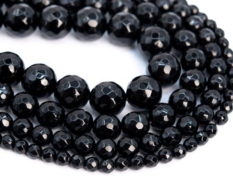 6 mm、8 mm、10 mm ホワイトラインブラックアゲートビーズ、ブラック