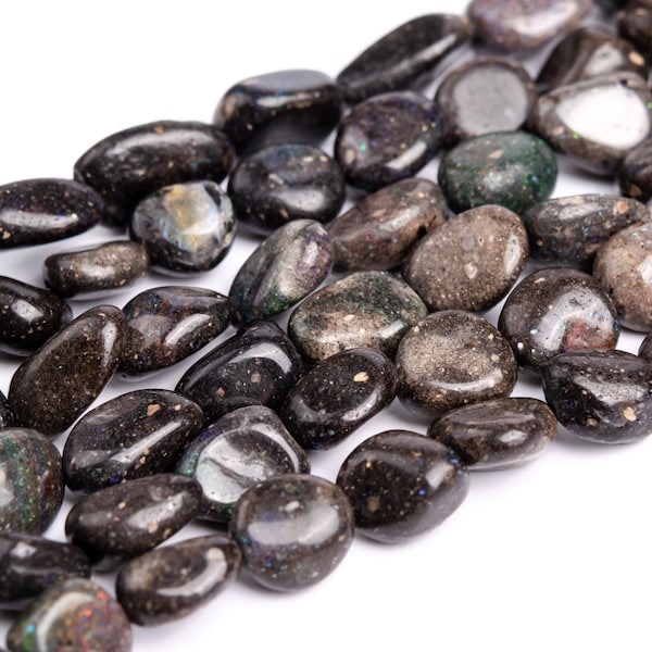 Genuine Natural Rainbow Sparkles Brown Andamooka Black Matrix Opal Loose Beads Grade AA Pebble Chips Shape 5-10mm