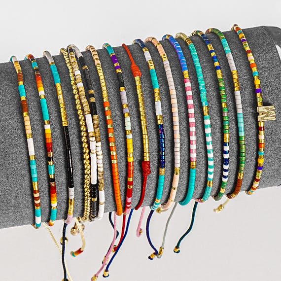 Boho Tiny Beaded Bracelet,Colorful Seed Bead Friendship Stacking Adjustable bracelet,Summer Vibes Matching Bracelets