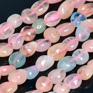 Genuine Natural Beryl Morganite Aquamarine Loose Beads Grade AAA Pebble Nugget Shape 6-8mm