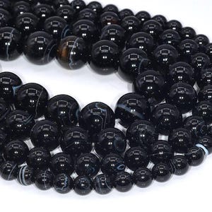 Genuine Natural Black Striped Agate Loose Beads Round Shape 6mm 8mm 10mm 12mm 15mm