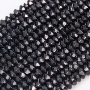 Genuine Natural Black Obsidian Loose Beads Grade A Faceted Rondelle Shape 3x2mm