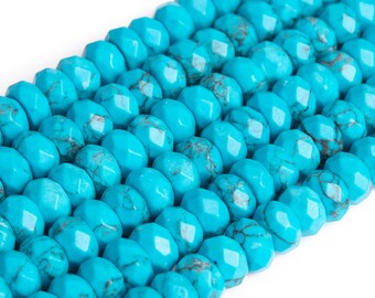 Blue Magnesite Turquoise Loose Beads Faceted Rondelle Shape 6x4mm 8x5mm