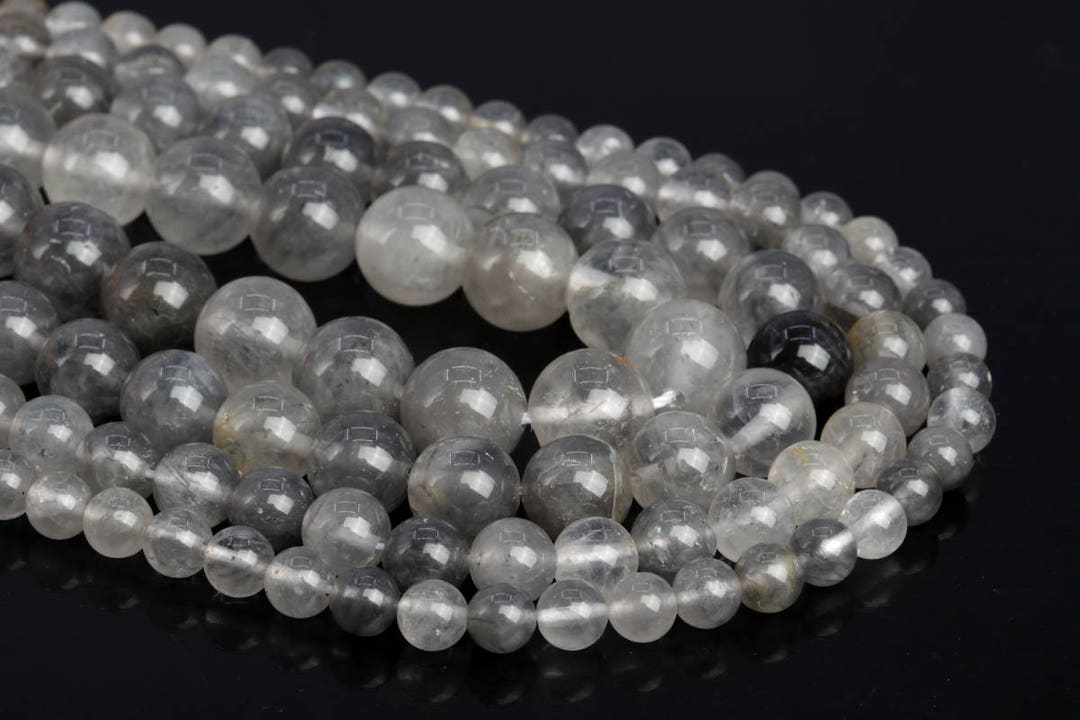 Genuine Natural Gray Crystal Quartz Loose Beads Round Shape Etsy