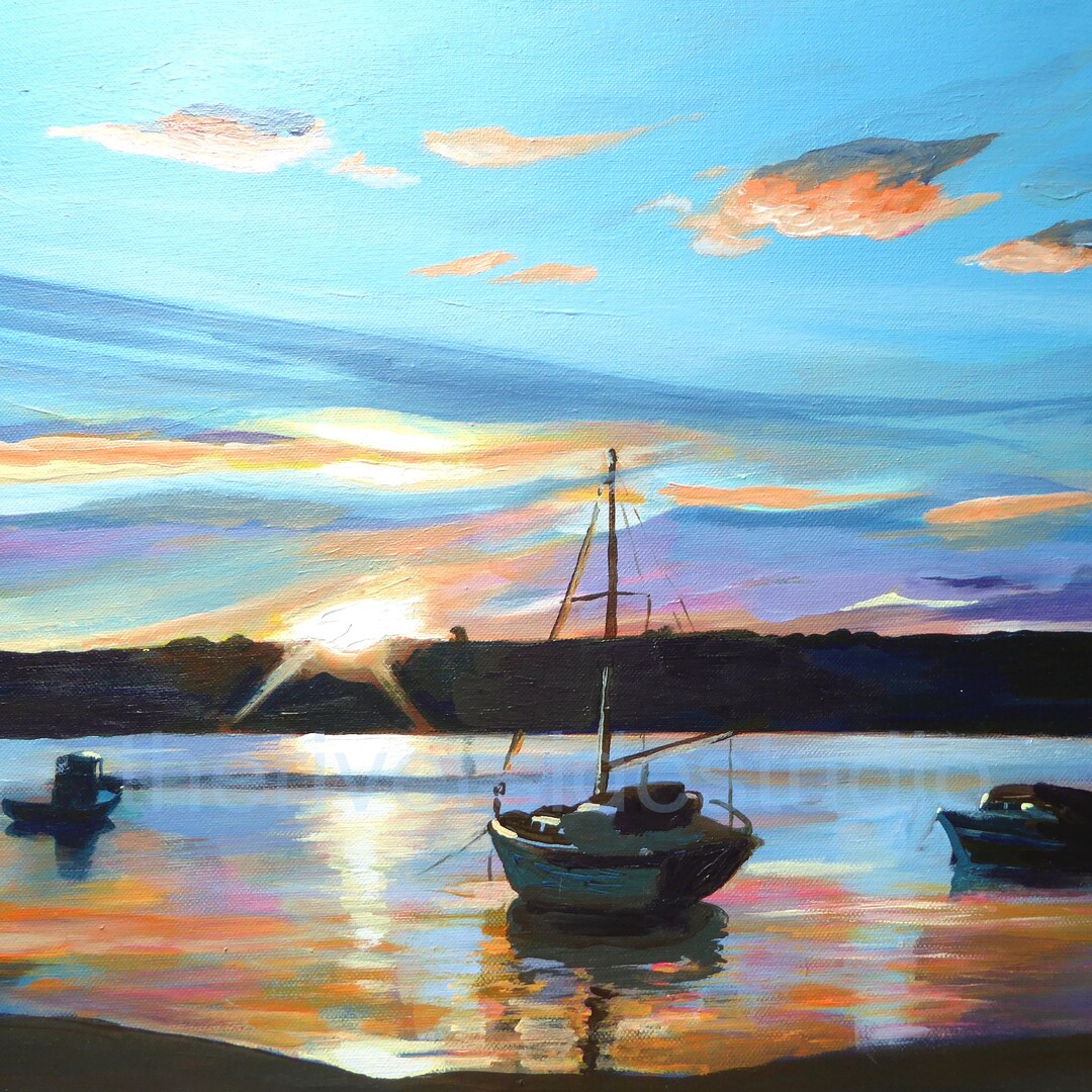 Alnmouth Art Riverboat Sunset Coastal Art Seaside Art Etsy