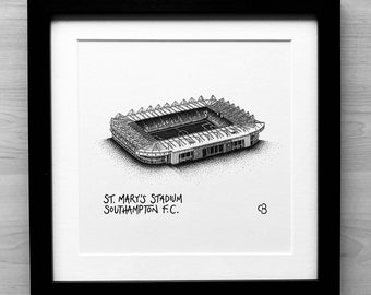 Southampton FC Stadium - Digital Print - of a hand-drawn pen and ink picture of St Mary's Stadium