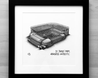 Newcastle United FC Stadium - Digital Print - of a hand-drawn pen and ink picture of St James' Park