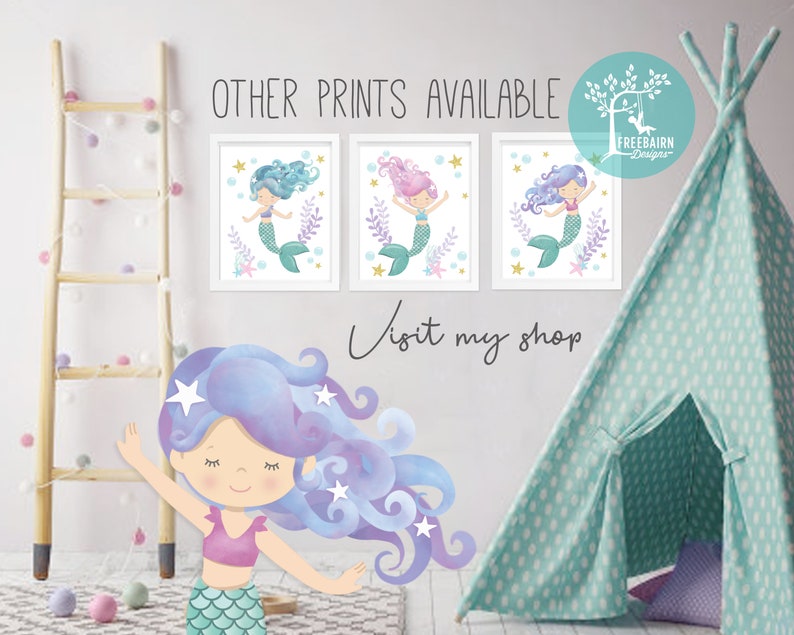 Purple Mermaid Prints Set Set of 2 Mermaid Printable Wall - Etsy Canada