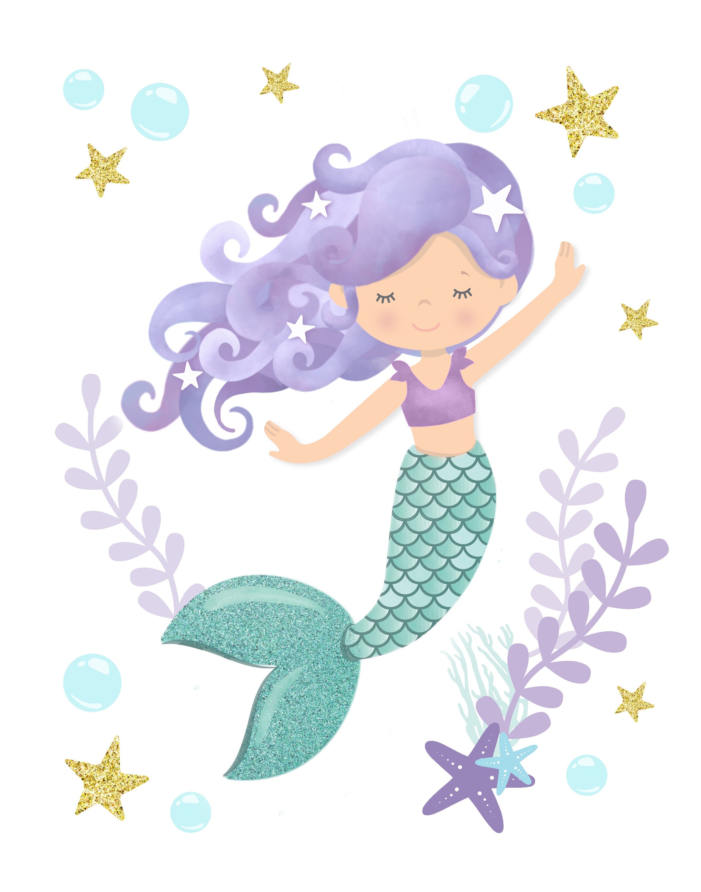 Purple Mermaid Prints Set Set of 2 Mermaid Printable Wall - Etsy Canada