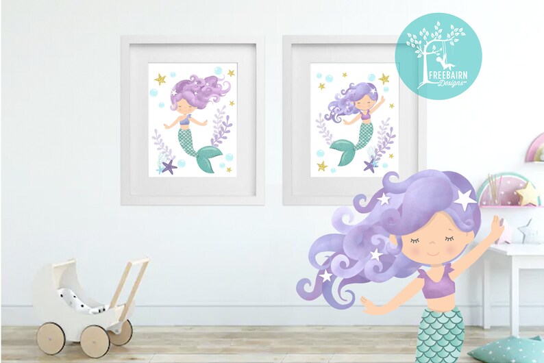 Purple Mermaid Prints Set Set of 2 Mermaid Printable Wall - Etsy Canada