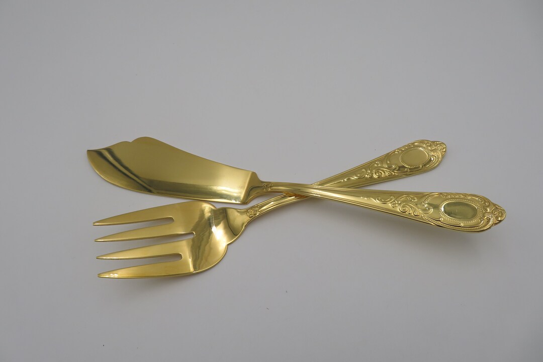 Vintage Solingen Large Fish Serving Cutlery 23/24 Karat Gold Etsy