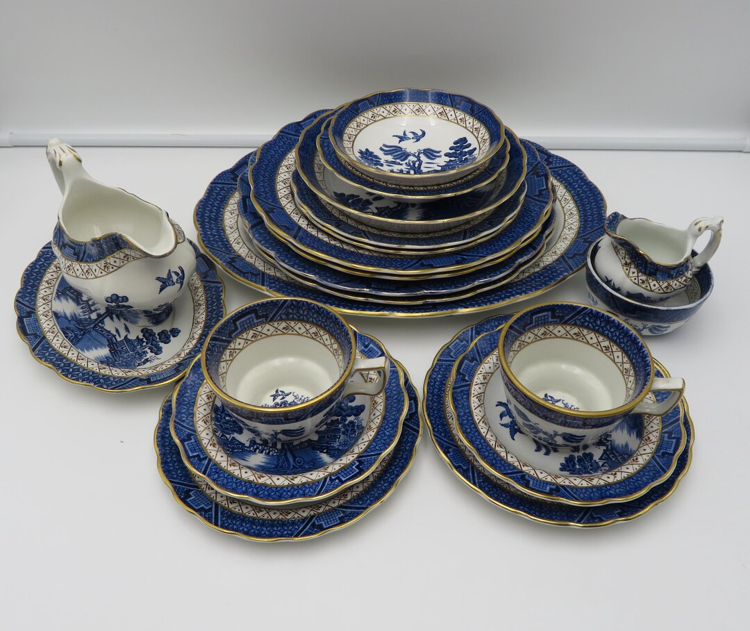 Vintage Booths Real Old Willow Tea Set for Two, 20-piece Blue and White ...