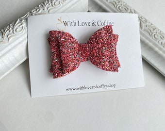 Red Glitter Hairbow for girls, casual hair accessories, hair clips for toddlers, Easter gifts, basket stuffers for kids