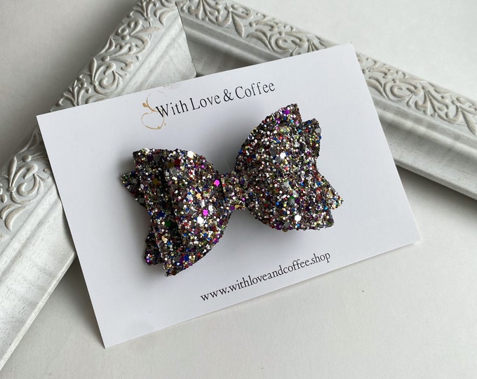 Glitter Hairbow for girls, glam hair accessories, hair clips for toddlers, Easter gifts, basket stuffers for kids, vday gift