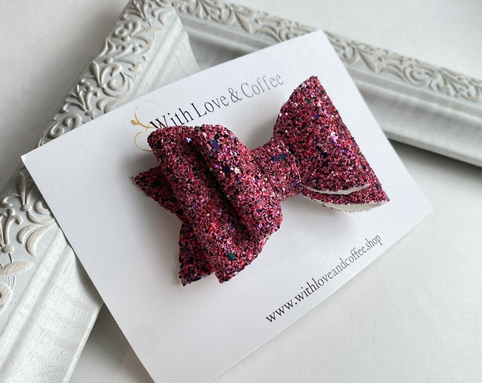 Maroon Glitter Hairbow for girls, casual hair accessories, hair clips for toddlers, Easter gifts, basket stuffers for kids