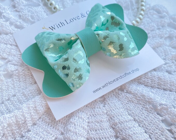 Large Bow - Green Metallic Leopard