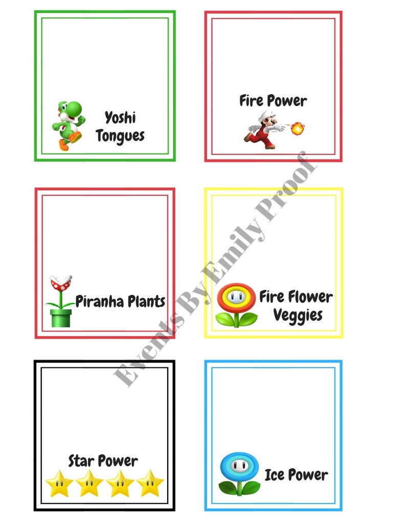 Mario Party Food Cards L Mario Party Food Tents L Mario Party - Etsy