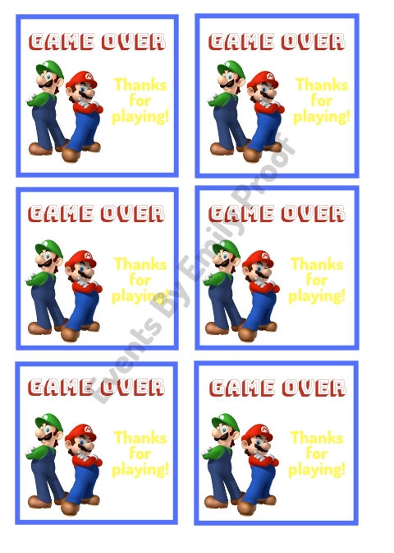 Mario Themed Party Thank You Cards L Mario Favor s L Etsy