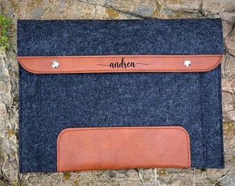 Personalized 13 Inch MacBook Sleeve, Felt Laptop Case for MacBook Air Pro 13, Vegan Leather Laptop Sleeve, Custom Tech Gift