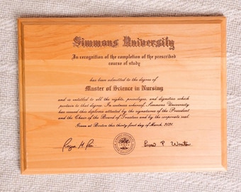 Laser Engraved Diploma Certificate, Graduation Gift, Custom Engraved Degree on Wood, Unique Diploma Display, Office Decor