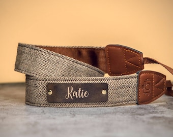 Dragonne personnalisée pour appareil photo, tour de cou en cuir végétalien, cadeau photographe, cadeau voyage, cadeau Saint-Valentin