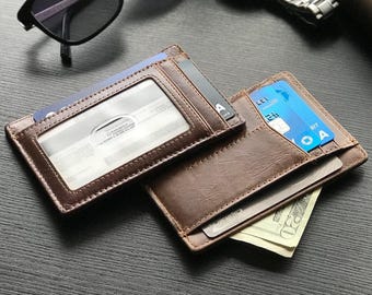 Personalized Slim Leather Wallet, Minimalist Wallet Card Holder, Anniversary Gift, Groomsmen Gift, Boyfriend Gift