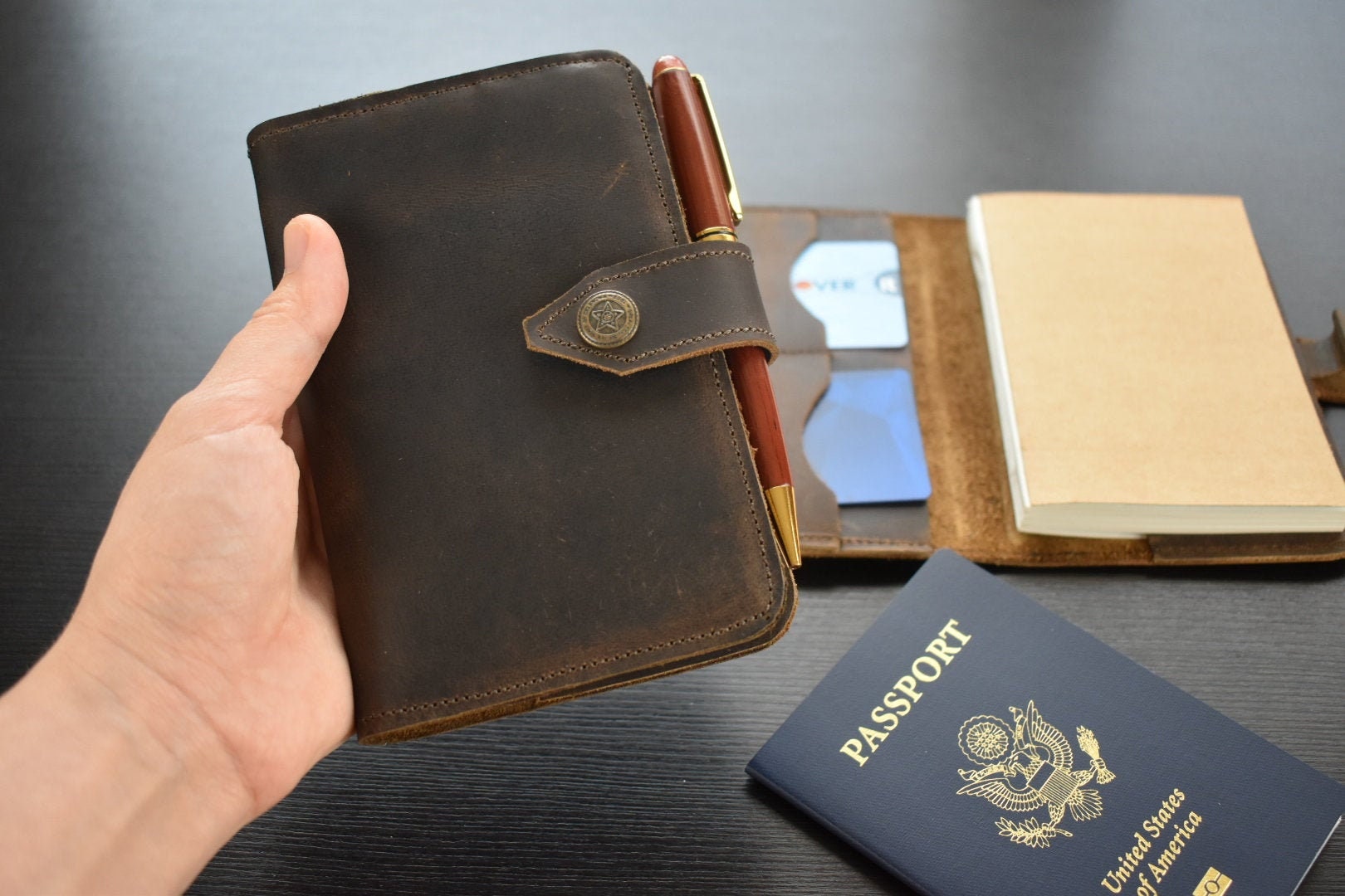 Bags & Purses Luggage & Travel Travel Wallets Leather Travel Pocket Journal Passport Cover Field Notes Holder Father's Day Gift Personalized Leather Travel Wallet 