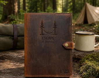 Carnet de camping en cuir, carnet d'aventure A5 rechargeable et personnalisable, journal de voyage sur mesure pour campeurs et randonneurs