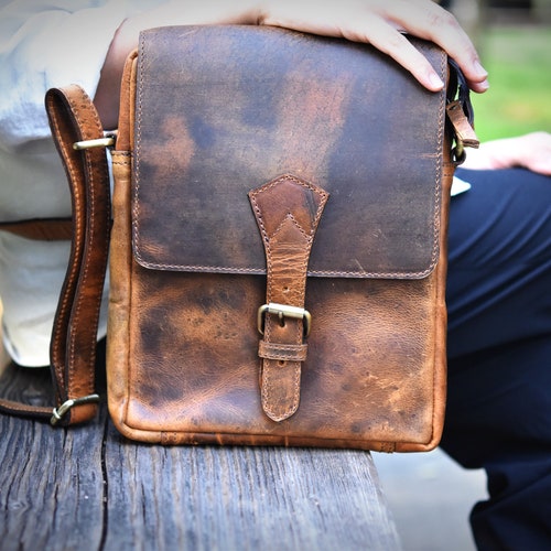 Leather Satchel Crossbody Bag Men's Rustic Genuine - Etsy