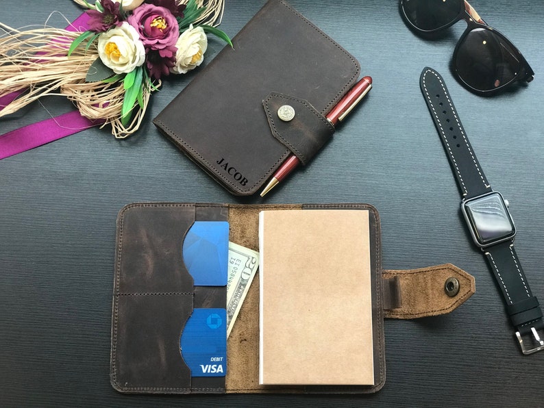 Personalized Travel Wallet, Leather Travelers Notebook, Passport Holder, Field Notes Holder018 image 5