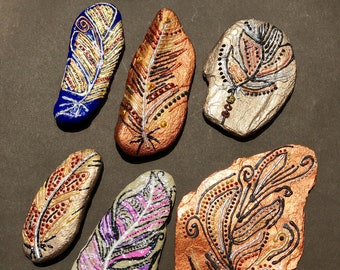 Hand Painted rocks Feathers
