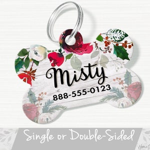 Christmas Dog Tag for Dog, ID Tag Floral, Custom Pet Tag, Christmas Floral Dog Tag, Personalized Christmas Floral Pet Tag, Pet ID Tag