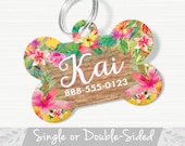 Tropical Floral Dog Tag for Dog, Floral Pet Tag Dog, Personalized Pet ID Tag Tropical Dog Tag for Small Dog, Flower Bone Shape Dog Tag Large