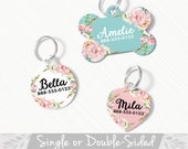 Pet ID Tag, Double Sided Dog Tag for Dog, ID Tag Floral, Custom Pet Tag, French Floral Dog Tag, Personalized Floral Pet Tag