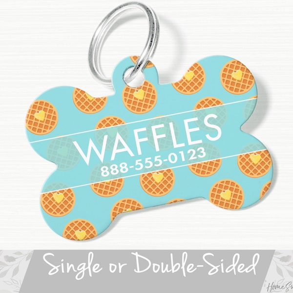 Double Sided Dog Tag Personalized, Waffles Dog Pet ID Tag, Dog ID Tag, Waffle Dog Tag, Blue Dog Tag, Waffles Tag for Puppy Collar Tag