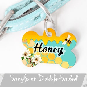 Honey Pet ID Tag, Personalized Bee Pet Tag, Custom Honey Dog Tag, Double Sided Dog Tag for Dog, ID Tag Honey Bee