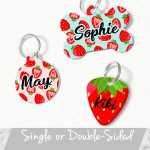 Strawberry Dog Tag, Pet ID Tag, Double Sided Dog Tag, Strawberries Cat Tag, Dog Name Tag, Pink Dog Tag for Dog Collar, Custom Dog Tag