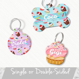 Cupcake Dog Tag, Pet ID Tag, Double Sided Dog Tag, Cupcake Cat Tag, Dog Name Tag, Pink Dog Tag for Dog Collar, Custom Dog Tag