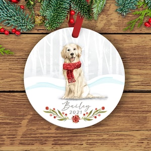 Golden Retriever Ornament, Personalized Dog Ornament, Watercolor Scene, Custom Dog Christmas Ornament, Golden Retriever Gift
