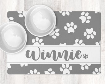 Custom Dog Mat, Pet Food Mat, Cat Bowl Mat, Paw Print Pet Placemat, Personalized Dog Bowl Mat, Pet Bowl Mat, Pet Gift, Pet Feeding Placemat