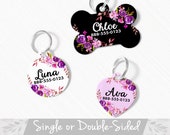 Floral Pet ID Tag, Double Sided Dog Tag for Dog, ID Tag Floral, Round Pet Tag Heart, Personalized Floral Pet Tag, Custom Floral Dog Tag